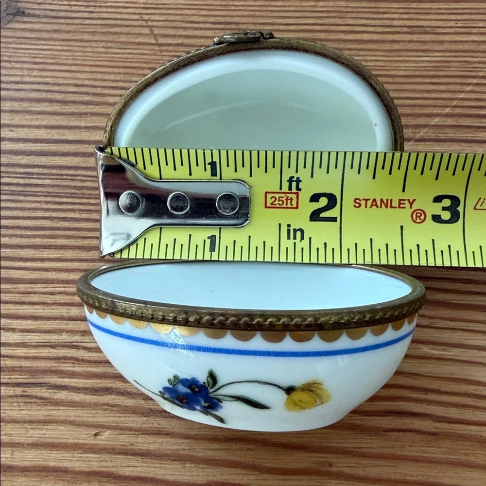 Limoges France Floral Porcelain Hinged Egg Shaped Trinket Box - Picture 11 of 13